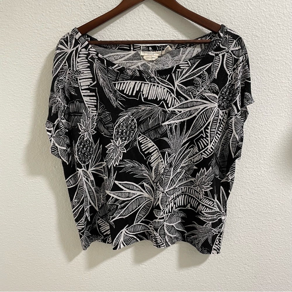 Black and White Tropical Print linen Women's Top